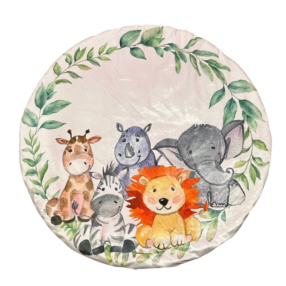 S.L. Home Fashions Baby Play Mat Safari Jungle Animals 36in White Nursery Decor